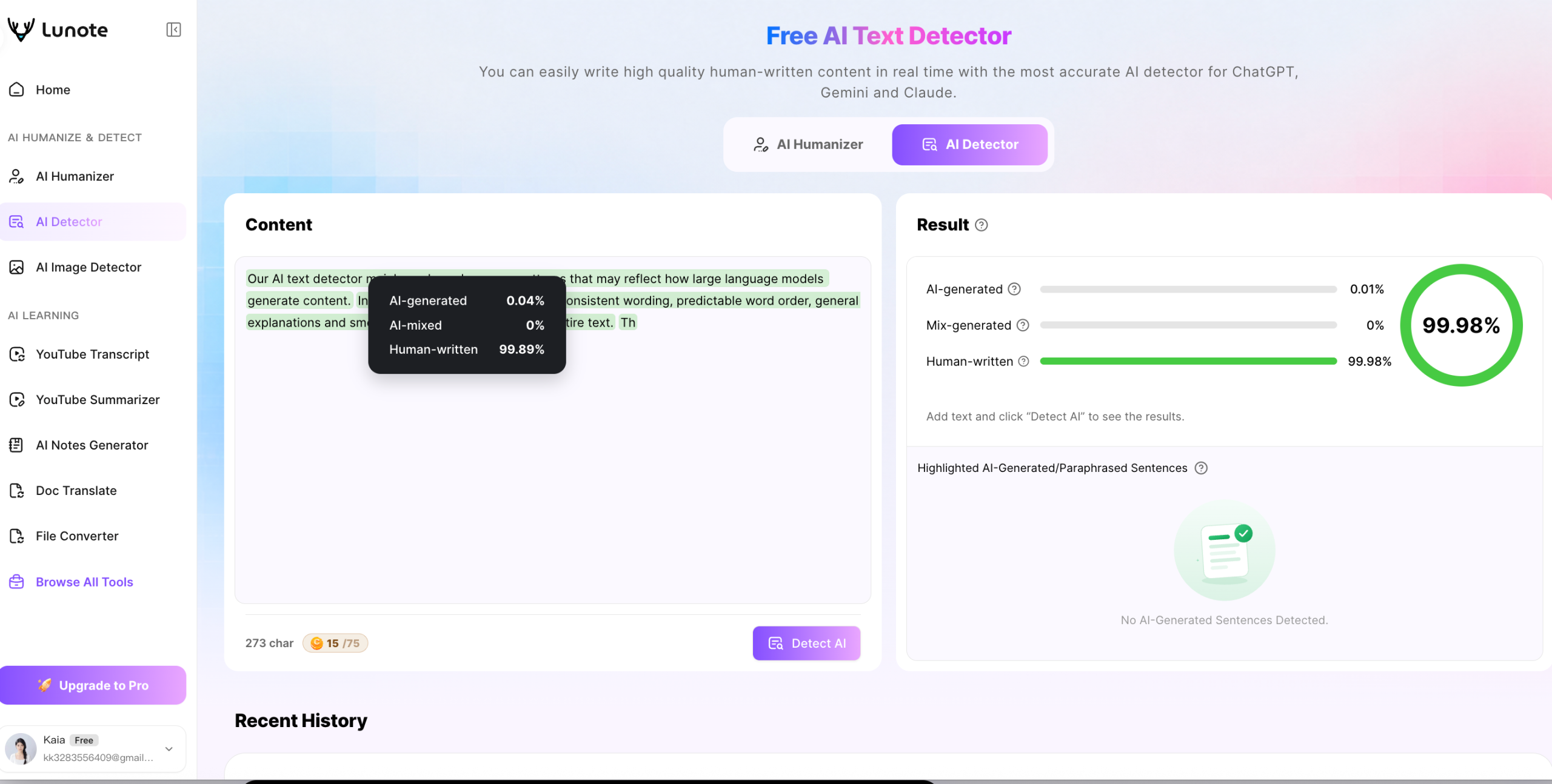 ZeroGPT vs. Lunote AI Detector
