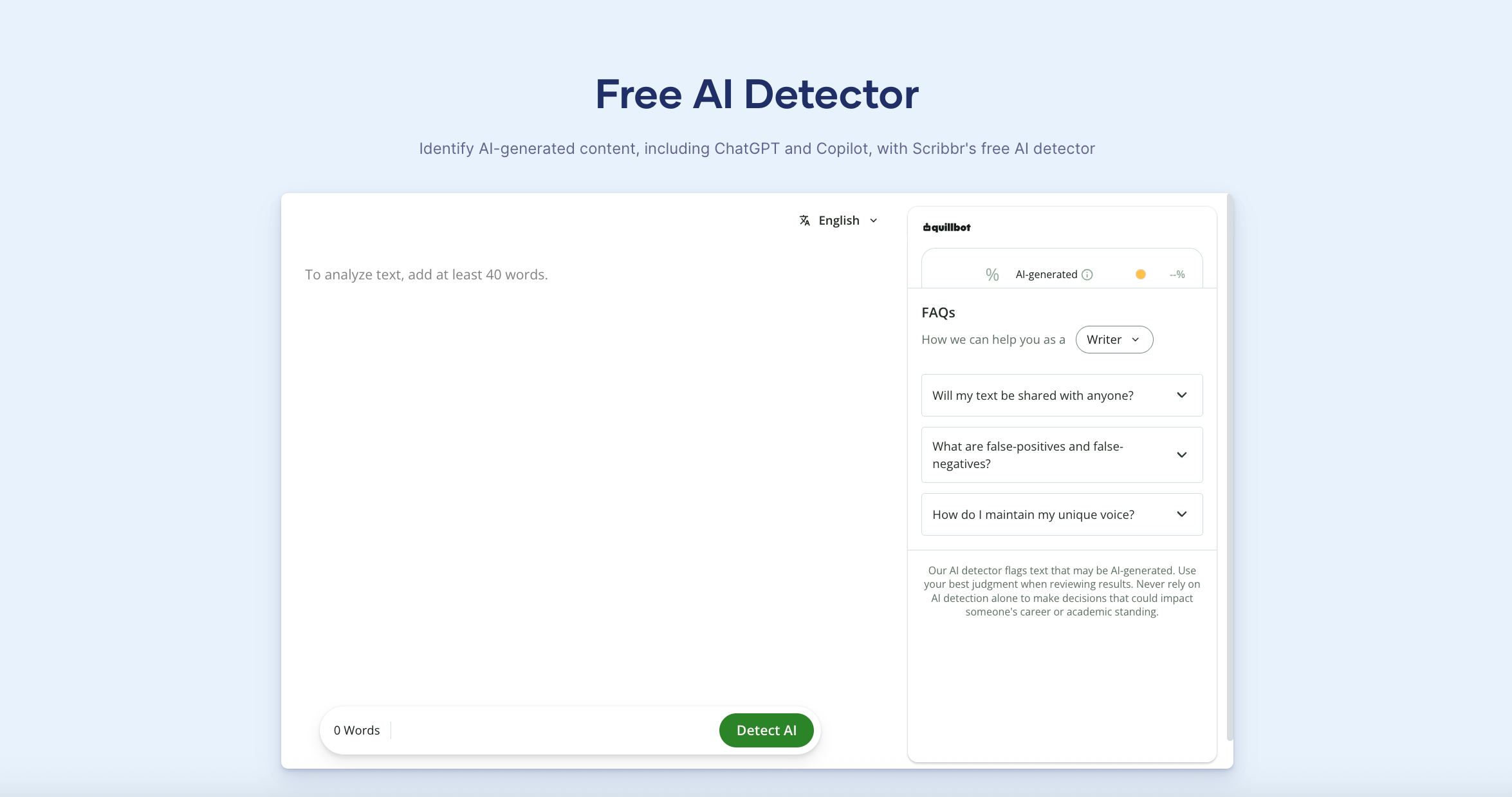 7. Scribbr — Best Free Detector for Academic Self-Checking