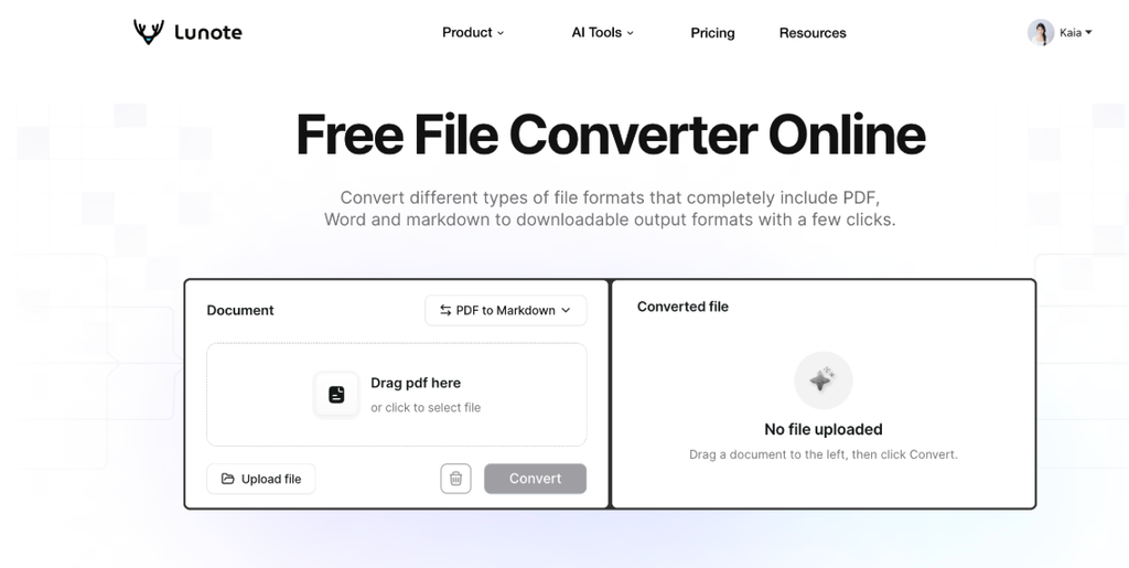 Convert DOCX to PDF online with Lunote using an upload, conversion, and download workflow