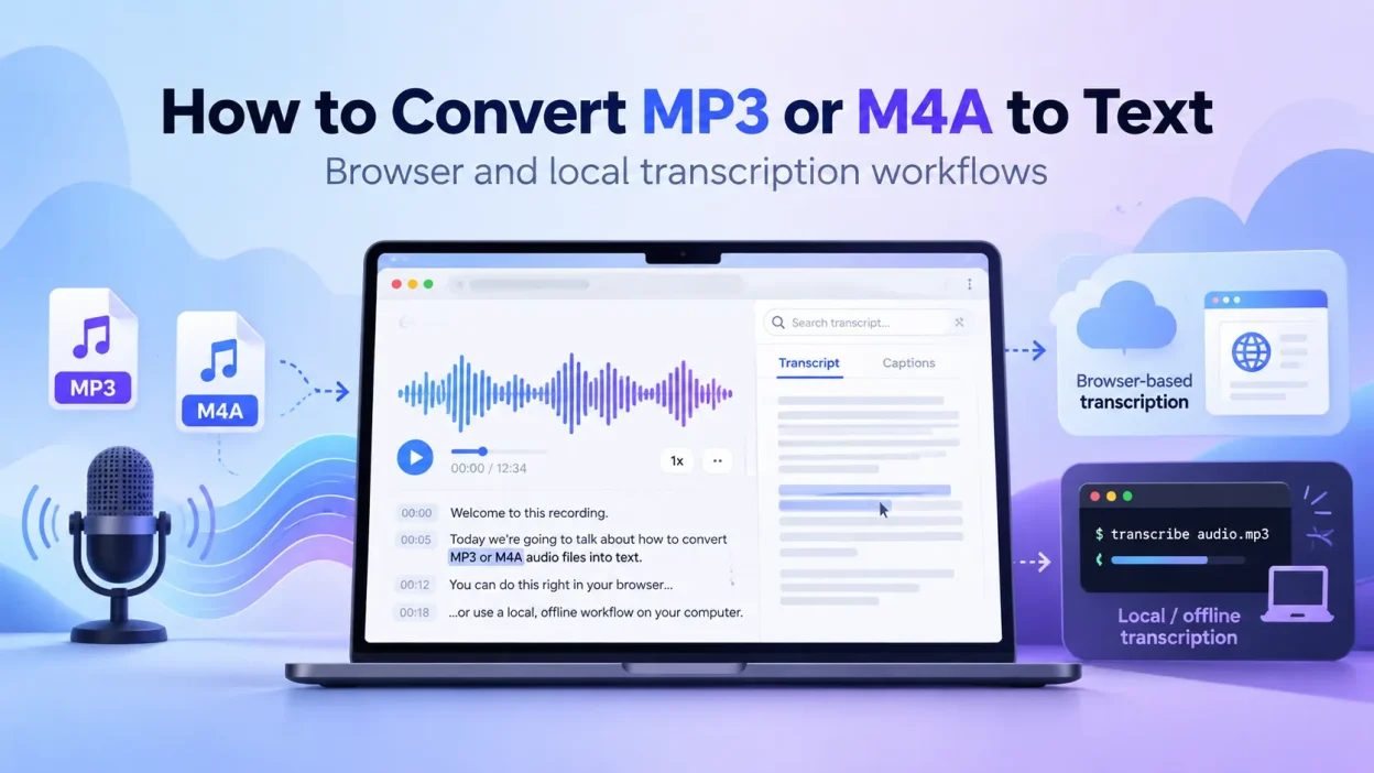 How to convert MP3 or M4A to text using browser-based and local transcription workflows