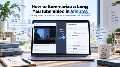 Laptop screen showing a web app that turns a long YouTube video into a concise summary.