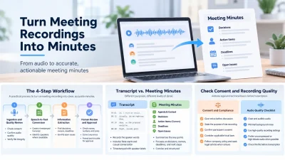 Turn meeting recordings into minutes with AI transcription, meeting summaries, key decisions, and action items